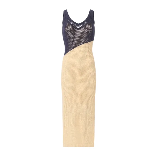 Toccin Blue Cream Crochet Midi Tank Dress SMALL Colorblock Knit Vacation $325 - Image 9
