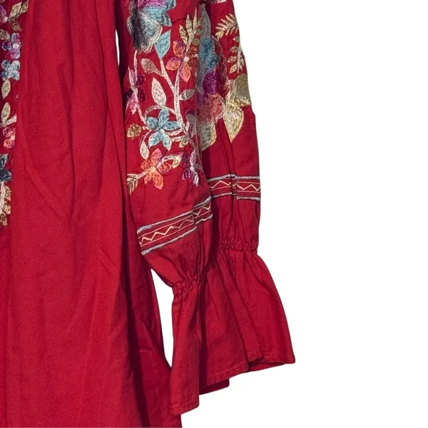Free People Womens Dress Fleur Du Jour Embroidered Mini Off Shoulder Red Small - Image 5