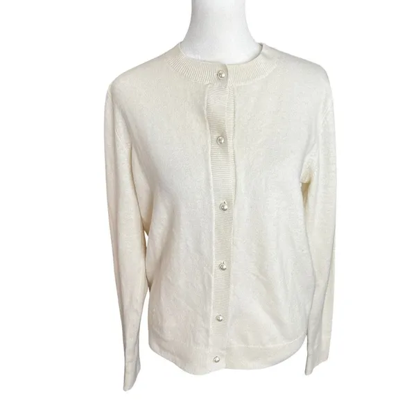Hill House Audrey Merino Wool Cardigan Pearl Buttons Cream XS - Image 3