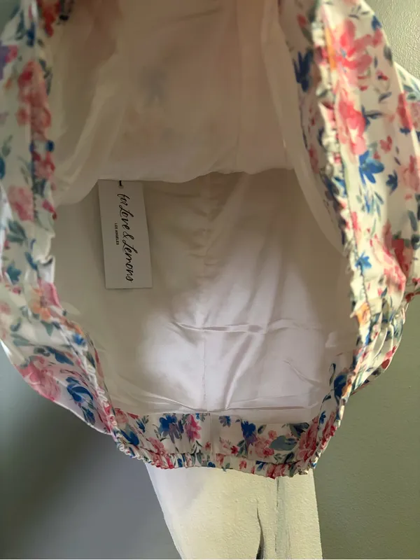 Love and Lemons Floral Ruched Mini Skirt - White with Pink & Blue Floral - Image 7