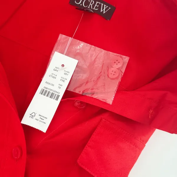 J.Crew Red Short Sleeve Cotton Button Down Utility Shirt Dress CT325 Size 6T NEW - Image 4