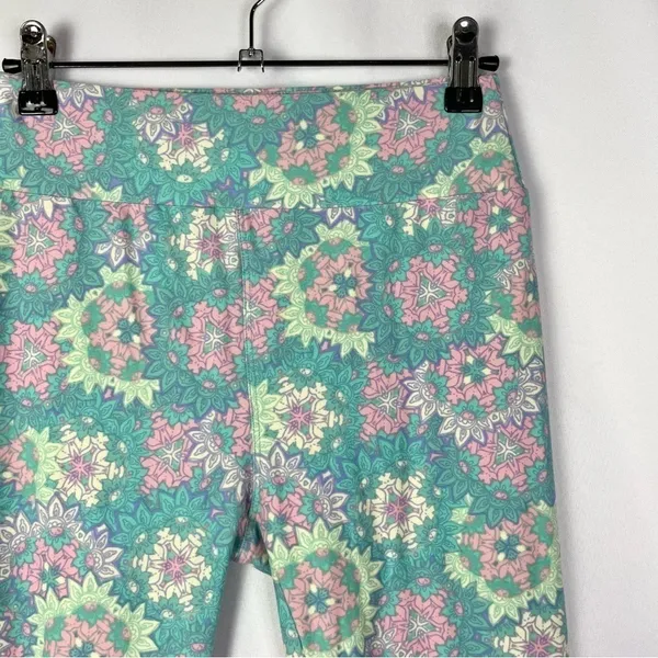 Lularoe Blue‎ Green & Pink Floral Buttery Soft Pull On Leggings OS - Image 3