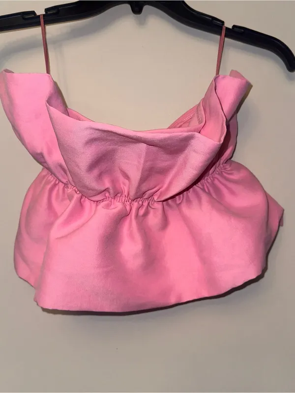 Zara Pink Strapless Ruched Bandeau Top Medium - Image 3