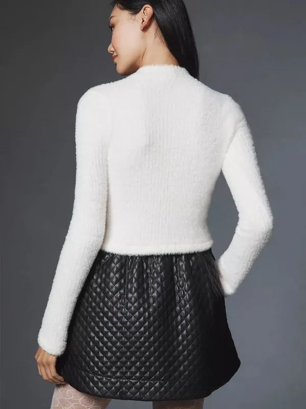 By Anthropologie Mock-Neck Fuzzy Long Sleeve White Sweater Top - Image 3