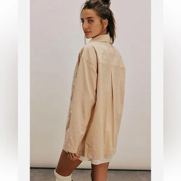Free People We The Free Off Duty Striped Oversized Cotton Shirt XS - Image 3