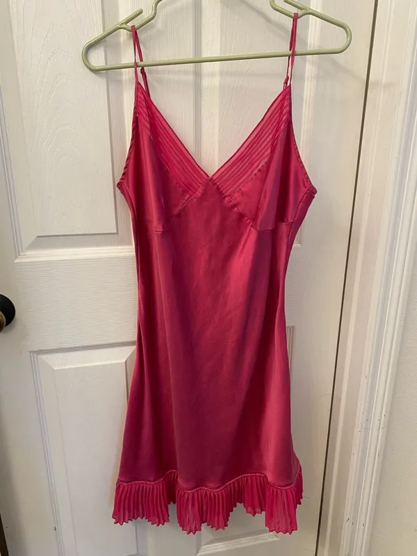 Valerie Stevens Hot Pink Satin Slip with Pleated Hem 100% Silk - Image 2