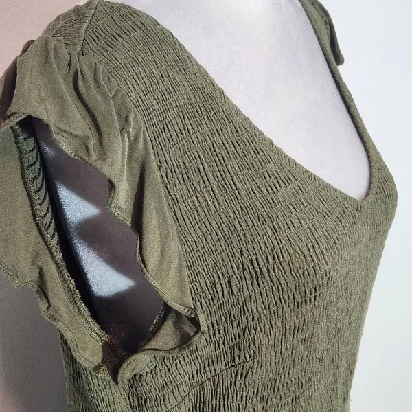 Pretty Garden Olive Green Smocked Midi Dress Size Large Green Cottagecore Dress - Image 6