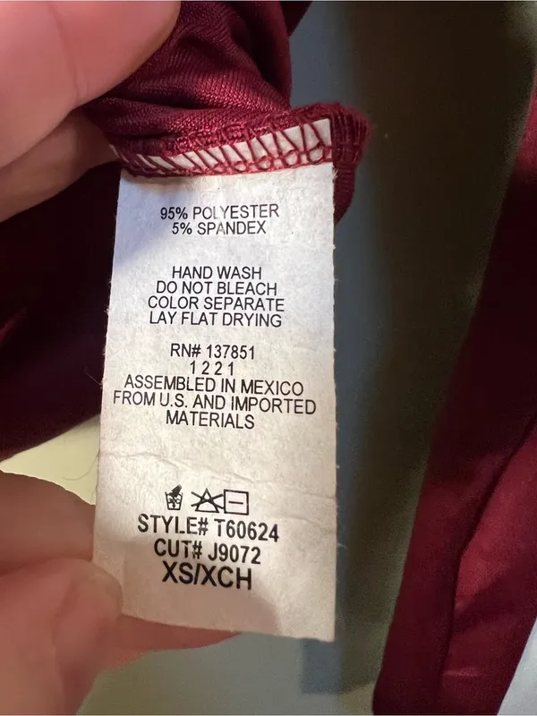 Gaze Women’s Sz XS Square Neck Long Sleeve Blouse Burgundy Cropped Sheen Stretch - Image 8
