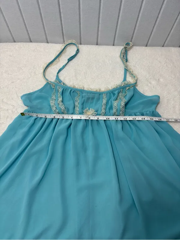 Victoria's Secret Y2K Vintage Sheer‎ Aqua Lace Trim Babydoll Chemise Brief Set - Image 12