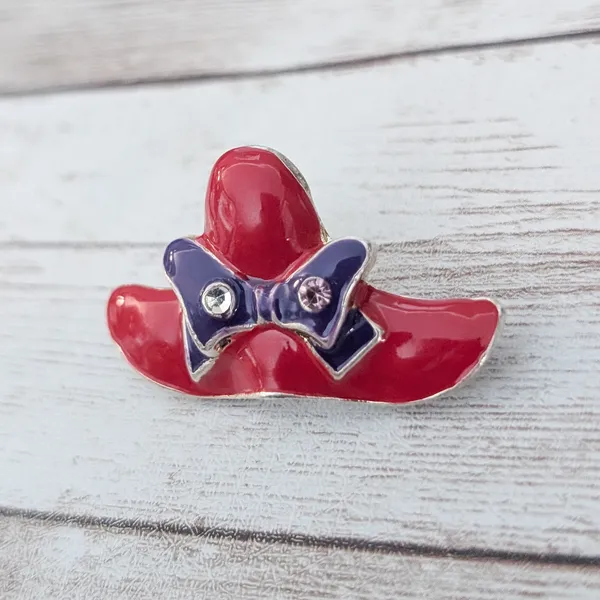 Vintage Brooch - Red Hat with Purple Bow - One Missing Gem - Image 2