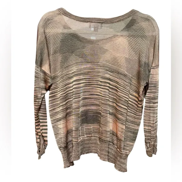 Sussan Striped Sheer Knit Top‎ Earth Tone Neutrals Lightweight Relaxed Sz XS - Image 2