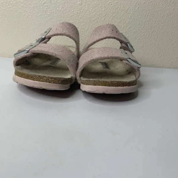 Birkenstock Arizona Shearling Sandals Sz 37 US 6 Pink Suede Fuzzy Wool Slides - Image 3