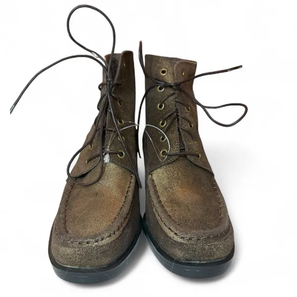 Scruples Lace Up Ankle Boot Moc-toe Metallic Distressed Bronze Gold Western Sz 8 - Image 5