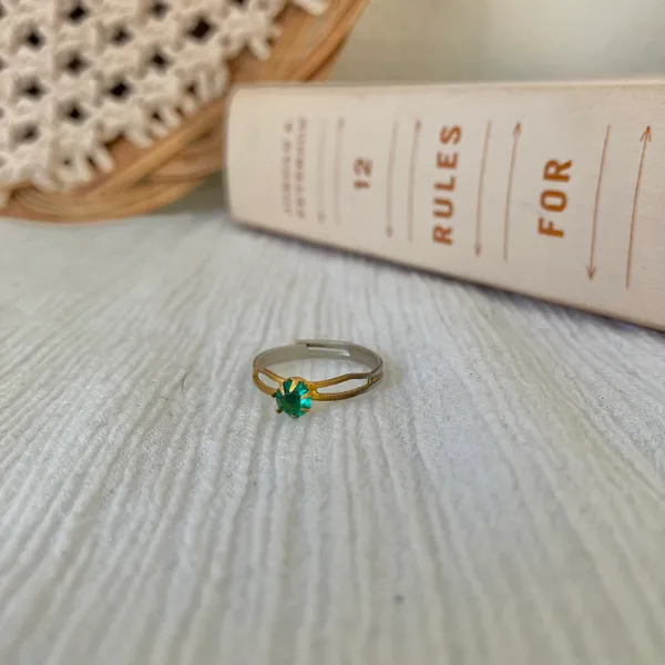 Petite Adjustable Birthstone Fashion Ring “Blessing” Green Emerald Forest Round Jewelry - Image 7