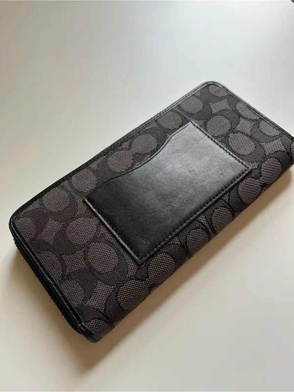 Coach Black and Gray Signature Zip Wallet - Image 6