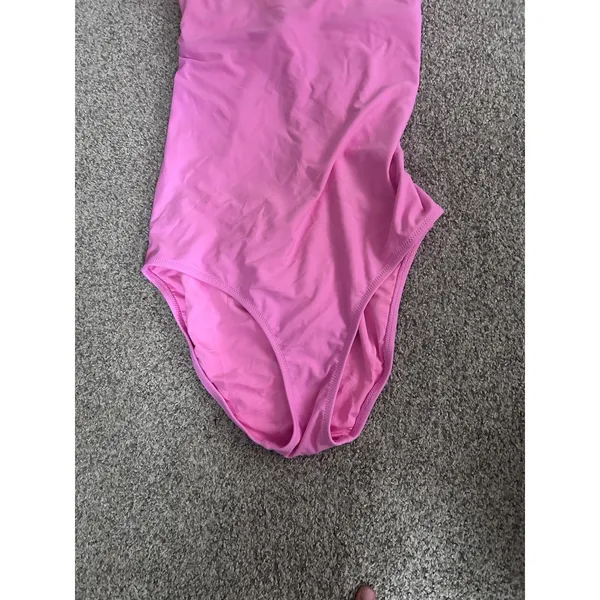 Aerie Pink One Piece Swimsuit Lace Up Back V-Neck Long Torso Size L/G - Image 2