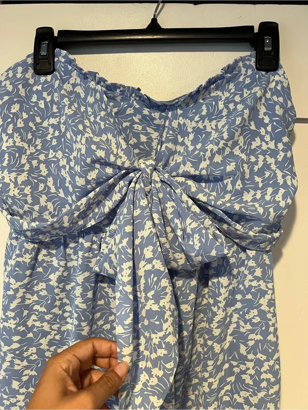 Entro Blue Floral Strapless Tie-Front wide leg Jumpsuit size M - Image 9