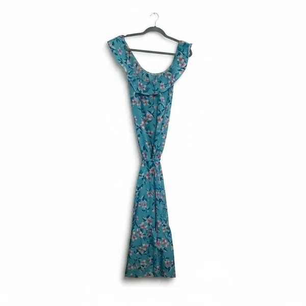 Vintage Hilo Hattie Hawaii Floral Maxi Dress Off Shoulder Ruffle Blue Purple M‎ - Image 2