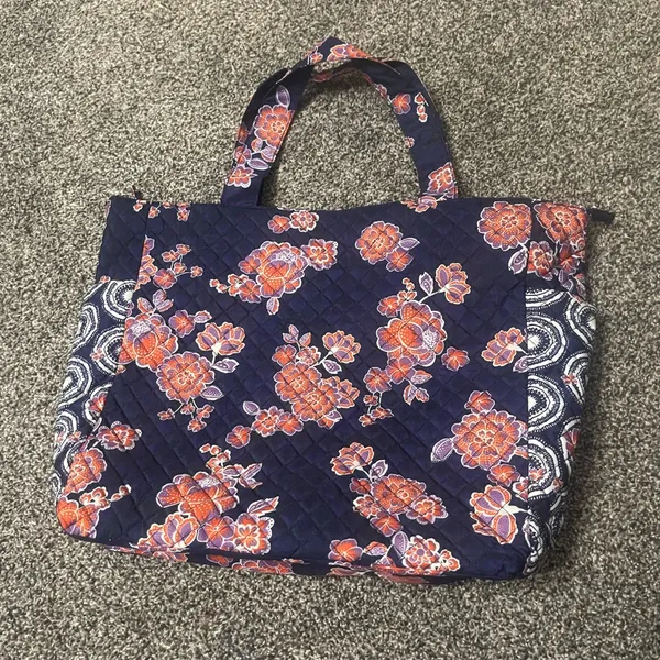 Avon Blue and Orange Floral Quilted Polyester Tote Bag - Image 12