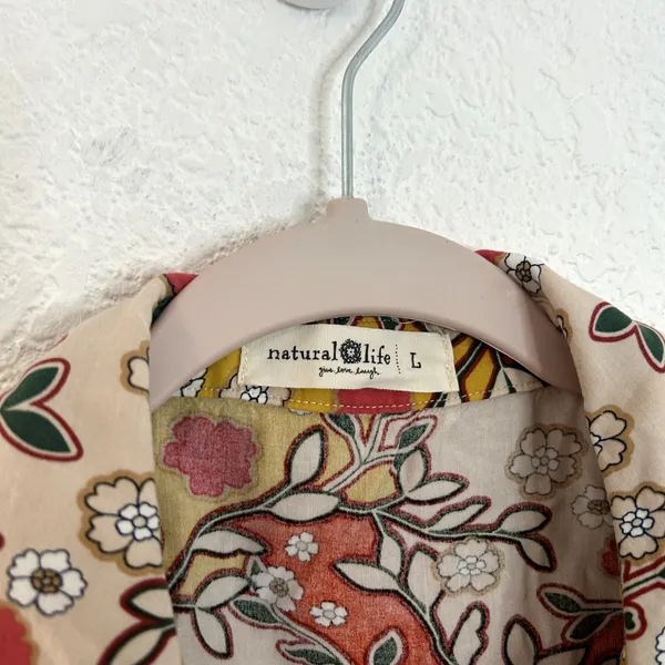 Natural Life Shirt Dress Floral Retro Womens Size Large Orange Cream - Image 6