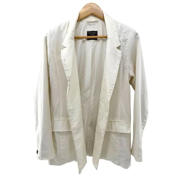 Abercrombie & Fitch Linen Blend Blazer Double Breasted Ivory‎ Women's Size Small - Image 6