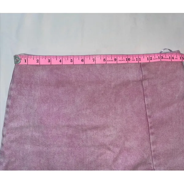 Sparkle Rhinestone Fringe Pink Denim Mini Skirt. Women’s Large-High Waisted - Image 4