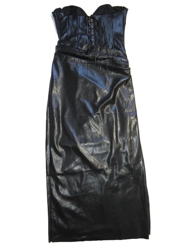 NWT House Of CB Juliana Strapless Vegan Faux Leather Dress in Black L Plus Cup - Image 12