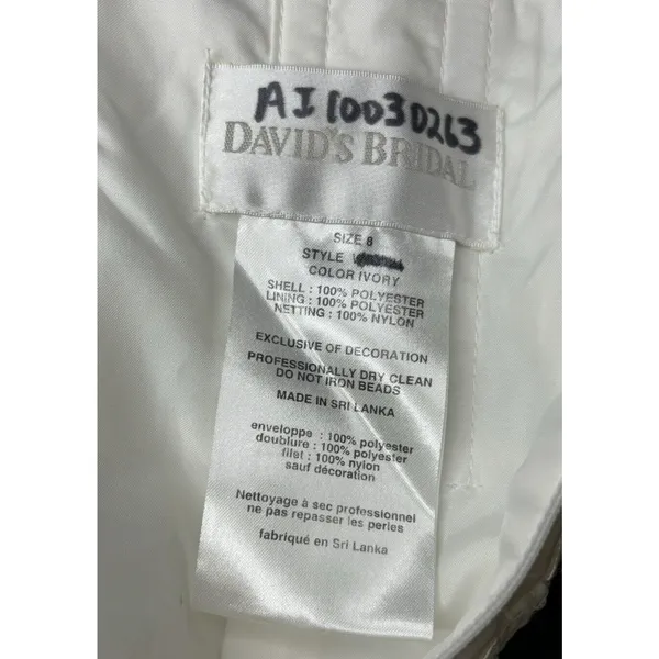 David's Bridal‎ Ivory Strapless Embroidered Organza Wedding Dress Size 8 NWT - Image 11