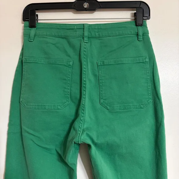 Zara Green High Rise Kick Flare Patch Pocket Pants Raw Hem Size‎ 6 - Image 9