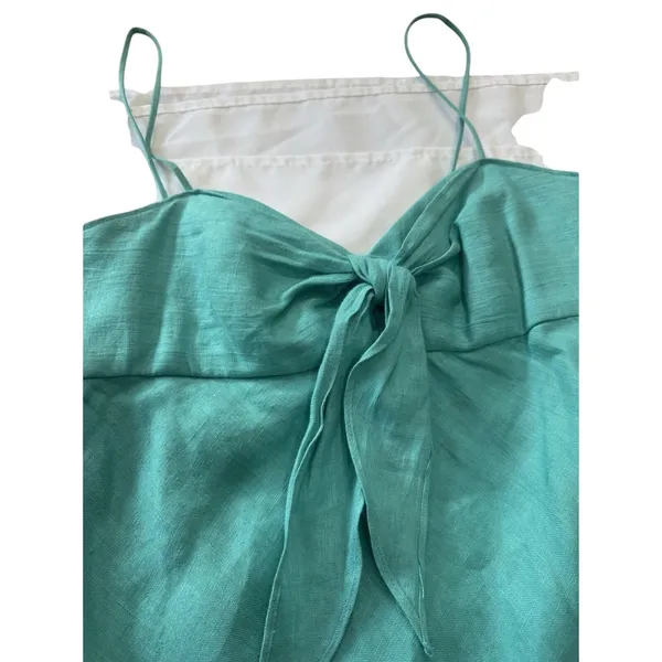 Le Muse Women's 100% Linen Bow Front Asymmetrical Midi Dress Teal Blue Sz 6 - Image 10