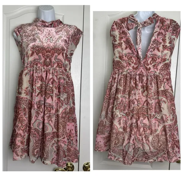 FREE PEOPLE ALL THE TIME VELVET Mini Dress Size XS Extra Small Pink PETAL COMBO - Image 4