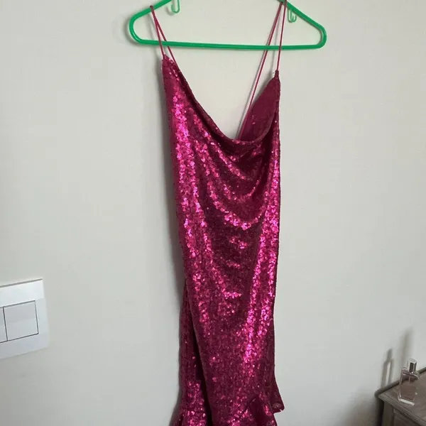 Lena Hot Pink Sequin Mini‎ Dress with Lace up Back - Size M - Image 6