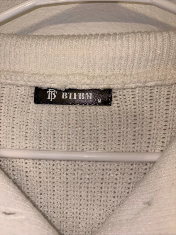 BTFBM Women Cream Knit Button Collar Pullover Sweater Size Medium - Image 4