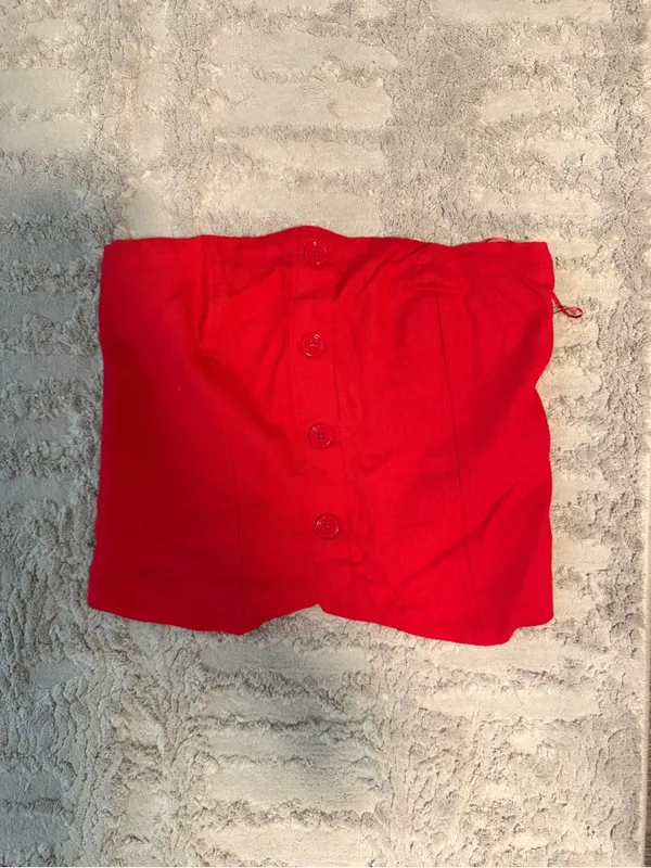 Abercrombie & Fitch Red Strapless Button-Front Tube Top - Image 2