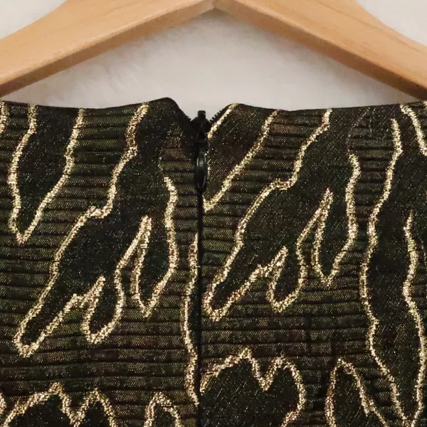 Vintage 90s Metallic Gold Jacquard Shift Dress Womens Size S Black Gold Evening - Image 5