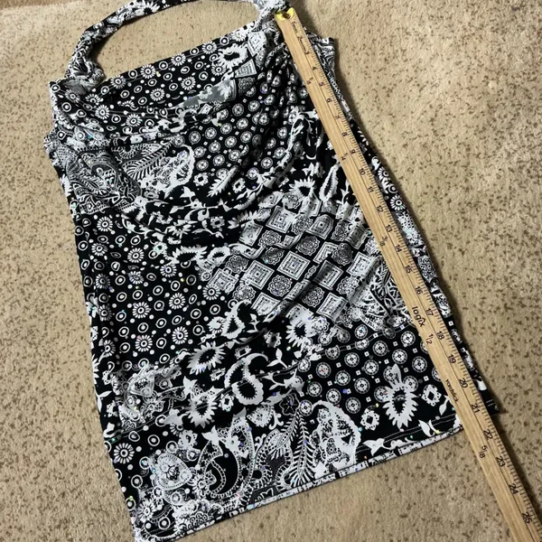 Endless Sun Paisley Bandana Cowl Halter Top Womens M Black White Y2K Rhinestone - Image 2
