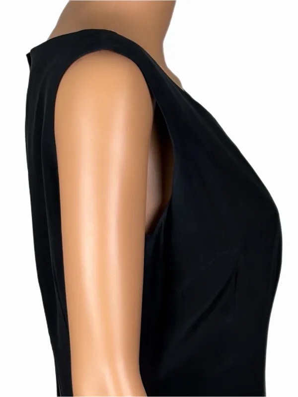 HUGO BUSCATI Milano Vintage Black 100% Silk Sleeveless Little Black Dress Size 8 - Image 4