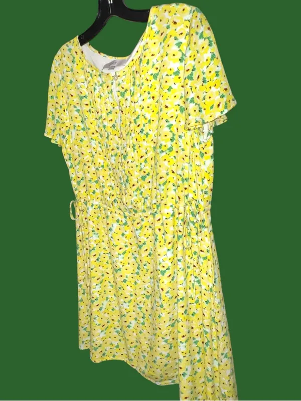 Loft brand adorable Yellow Floral Short-Sleeve Midi Dress - Image 7