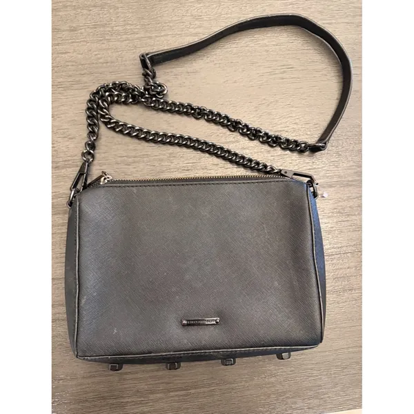 Rebecca Minkoff Avery Crossbody Bag Black Saffiano Leather‎ Gunmetal Chain OS - Image 3