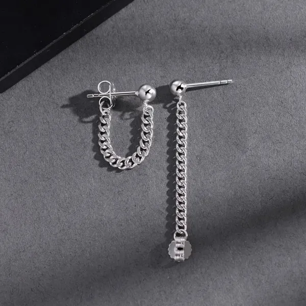 925 Silver Plated Tassel Chain Dangle Drop Earrings for Men Women - Image 2