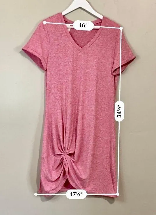 Women’s V Neck Side Gather Short Sleeve Casual Midi Dress Heathered Pink NWOT - Image 5