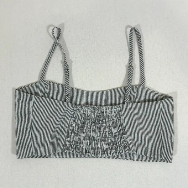 Brandy Melville Blue White Pinstripe Smocked Crop Cami Top Adjustable Straps - Image 9