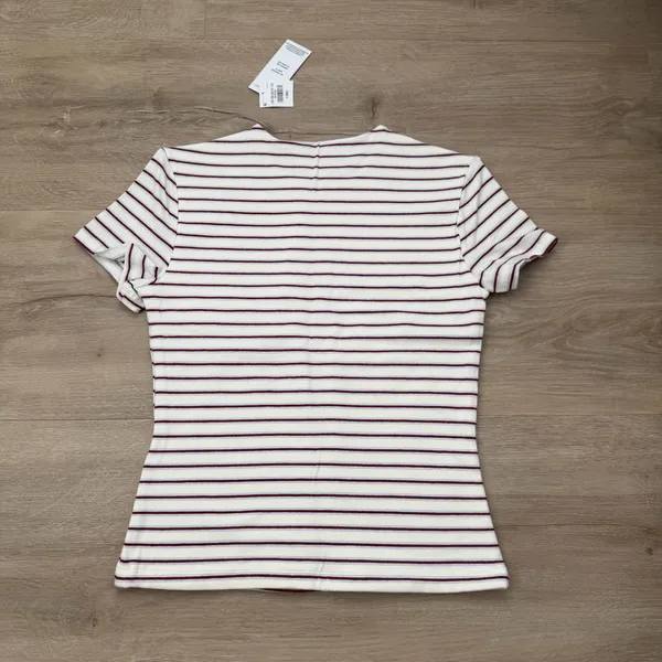 Abercrombie and Fitch Double-Lined Baby Tee in Cream and Maroon Stripe - Image 6