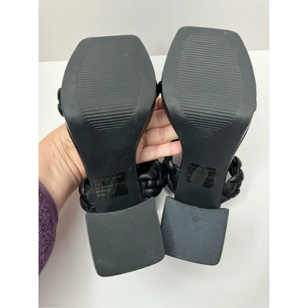Anne Klein Sandals Womens Size 5.5 Black Braided‎ Double Strap Slip On Heels - Image 8
