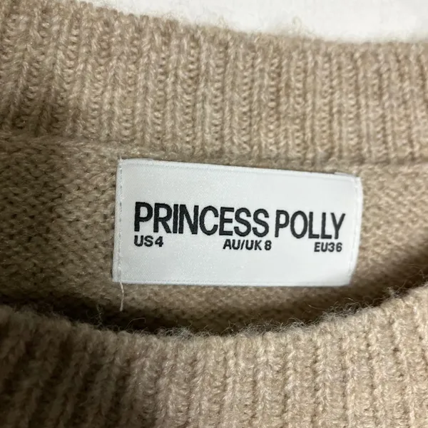 Princess Polly tan crewneck sweater balloon sleeves‎ women's size 4 oversized - Image 4
