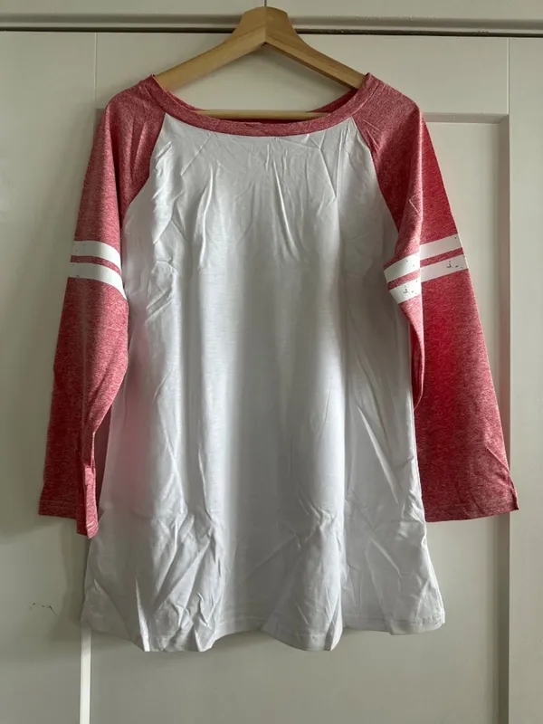 Heathered Red Sleeve Baseball Tee White Size 14 - Image 3