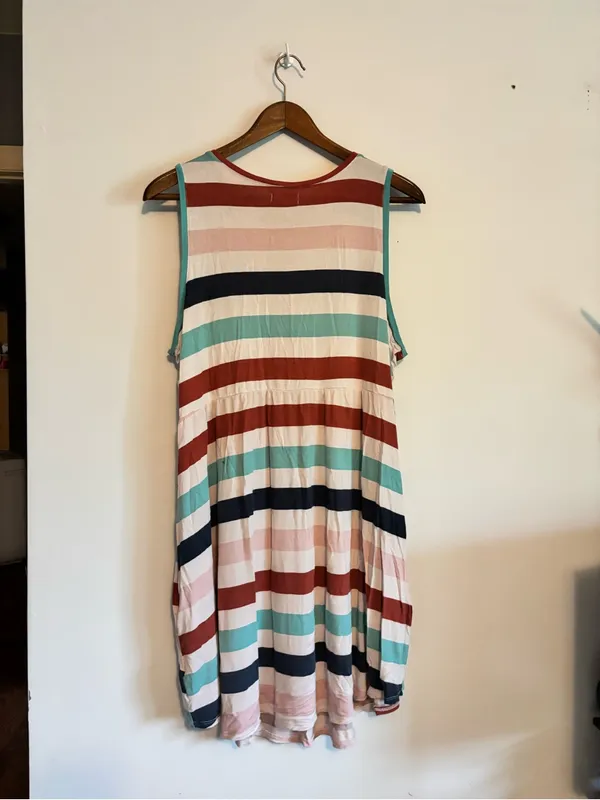 Maurices Plus Size 24/7 White Teal Striped Empire Waist Mini Dress with Pockets - Image 7