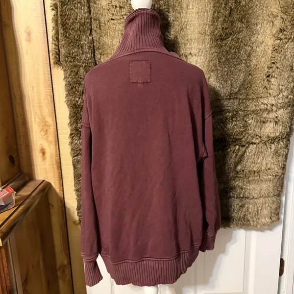 AERIE Maroon Half-Zip Ribbed Funnel Neck Oversized XS Sweatshirt - Image 4