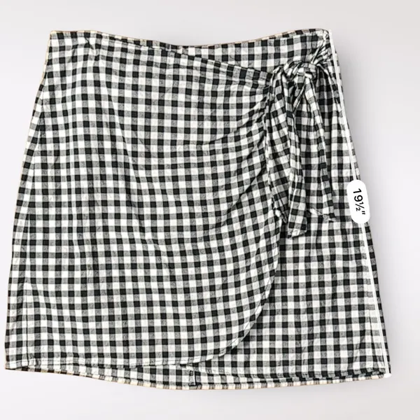 Loft Navy Blue Gingham Cotton Faux Wrap Preppy Casual Summer Mini Skirt‎ Size 8 - Image 5