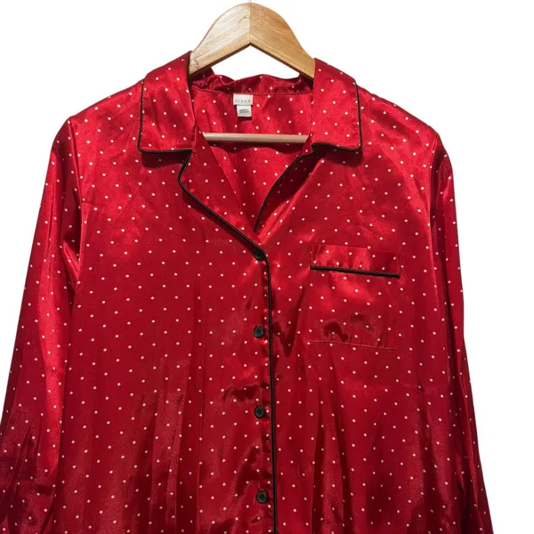PINK‎ K Victorias Secret Satin Pajama Sleep Shirt Top Red M Polka Dot Loungewear - Image 3
